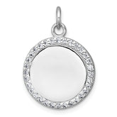 Sterling Silver Rhodium-plated Polished CZ Engraveable Circle Pendant